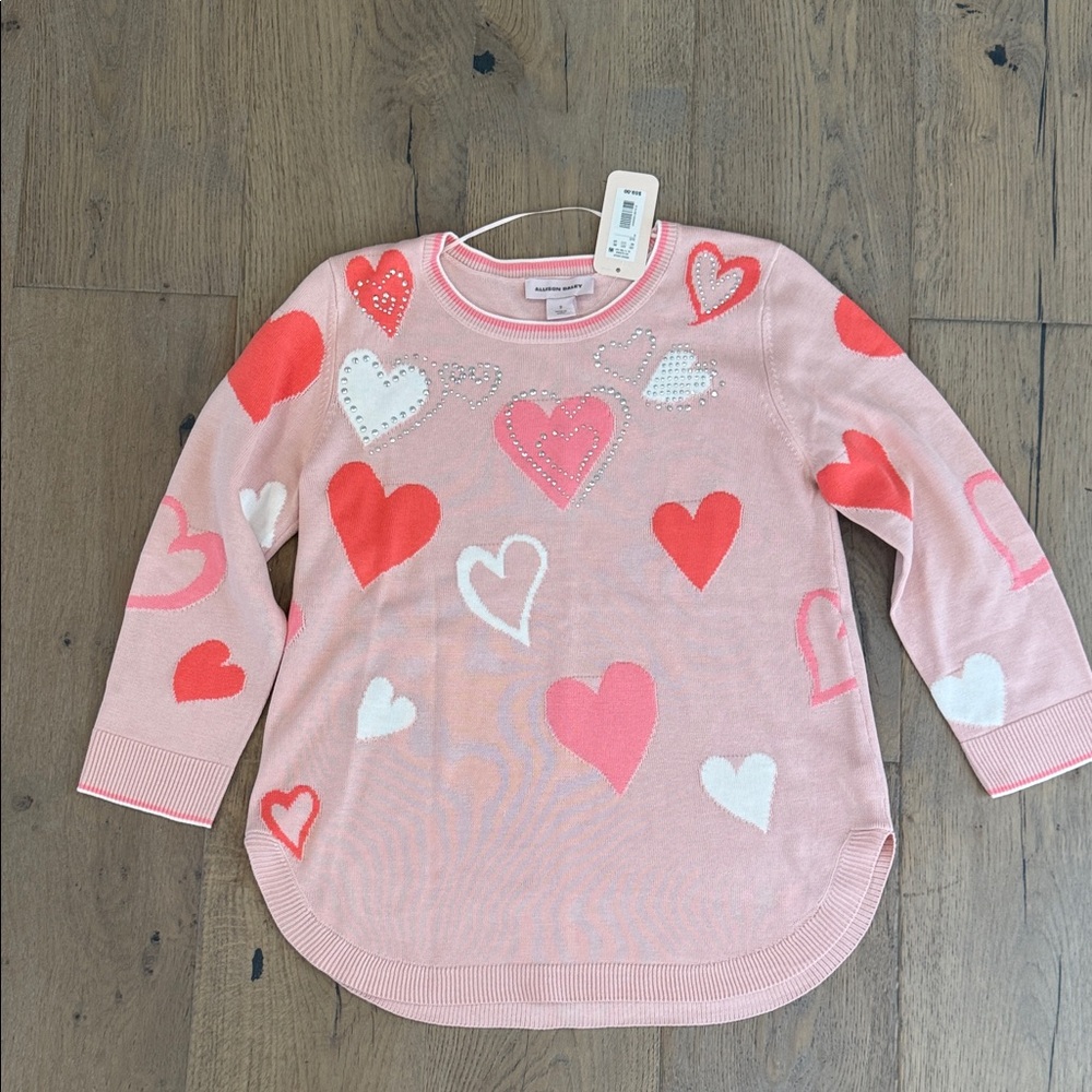 Allison Daley Pink and White Heart Sweater